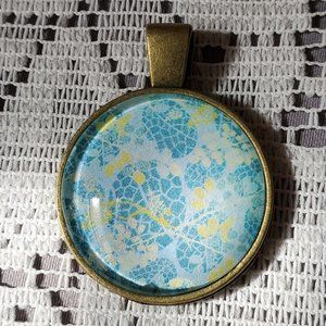 Green Leaves Glass Cabochon Pendant - Handmade